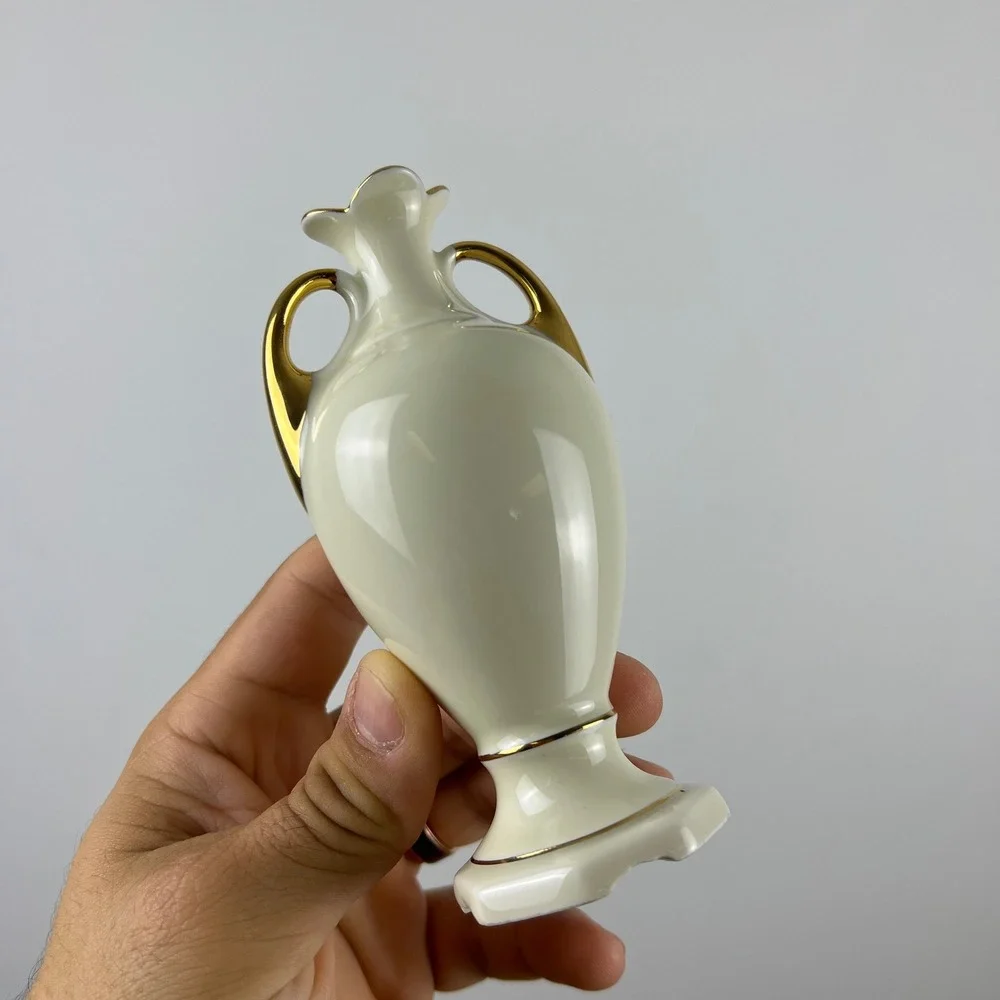 M. & R. France Miniature Bud Vase Gold Trim Cream Porcelain Excellent Vintage